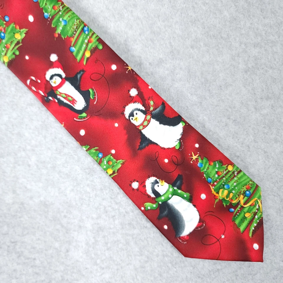 Jerry Garcia 领带红色圣诞假日企鹅系列 68 经典男式 — 第 1/4 张图片