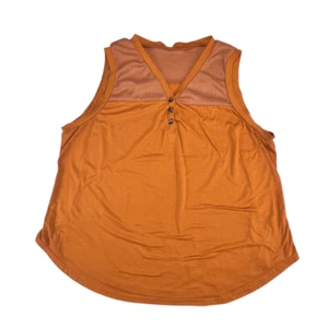 SHEIN Top 3X Burnt Orange Textured Ribbed Yoke Tank Button Detail Boho Henley - Imagen 1 de 9