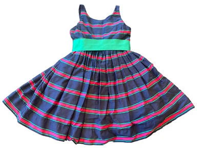 Girls Ralph Lauren Navy Green Belted Holiday Dress Size 4T - Image 1 of 4