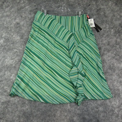 Pierre Cardin Skirt Womens 14 blue Green Striped Ruffle Midi Side Zip Lined - Image 1 of 4