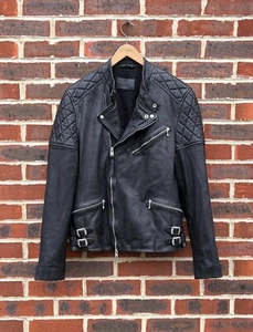 AllSaints Mens DEN Leather Biker Jacket XL Black Moto All Saints Bomber Rock - Picture 1 of 9