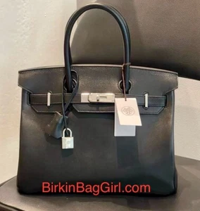 RARE Hermes Birkin 30 Black Tadelakt Leather Palladium/Silver - Like Box Calf! - Picture 1 of 8