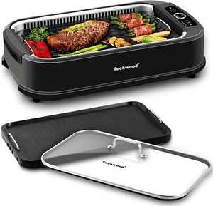 1500 W Electric Indoor Smokeless Grill Drip Tray Double Removable Plate Black US - Picture 1 of 7