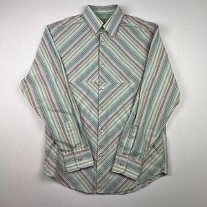 Cubavera Shirt Mens Small Button Up Long Sleeve Striped Green Casual Cotton - Picture 1 of 9