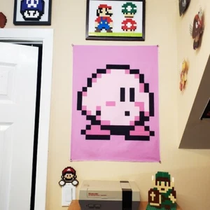 8 bit Kirby banner Kirby's Adventure 18x24" tapestry NES wall flag fabric poster - Picture 1 of 10