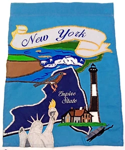 17x12" Oxford Nylon Embroidered NY Empire State Flag Statute of Liberty - Picture 1 of 5