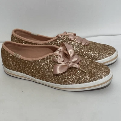Zapatillas deportivas Keds Kate Spade para mujer New York doradas rosa brillo con cordones talla 6 Foto 1 de 4