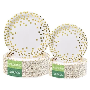 Round Disposable Paper Plates for All Occasions - 100 Pack - 50 x 9" and 50 x... - Picture 1 of 7