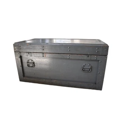 Antiguo cofre de herramientas de carpintero de madera, caja de herramientas baúl gris  Foto 1 de 4