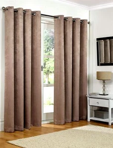 Luxury Mink Embossed Thermal Blackout Eyelet Ring Top Lined Pair Curtains - Picture 1 of 1