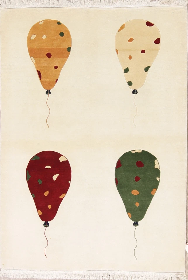 High-End Quality Nepal Tibetan Balloons Kid's Room Oriental Birthday Rug 4'x6' - Image 1 of 4