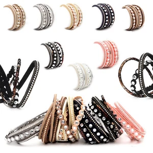 Modisches Magnet-Wickelarmband mit 3 Strängen Ketten Strass Glitzer Damen - Bild 1 von 15