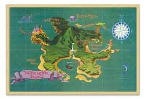 Mapa Pictórico NEVER NEVER ISLAND, 1952 Ilustración Vintage -Sin Marco- Impresión - Imagen 1 de 3