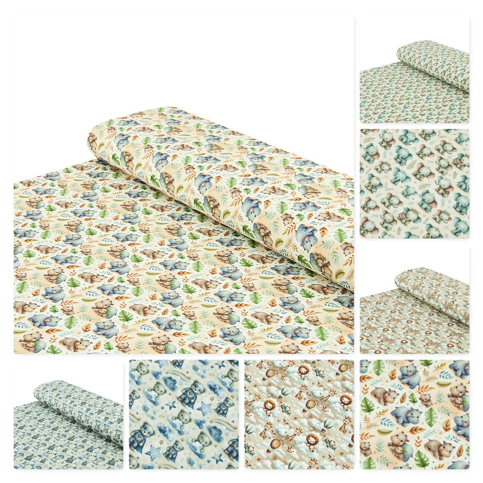 NADELTRAUM Baumwoll - Jersey Stoff Kinderstoff beige Hippo Bär - Meterware ab 25 x 150 cm