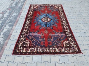 Vintage Oushak Rug, Vintage 5x9 Antique Hand Knotted Blue Rug, Natural Carpets - Picture 1 of 11