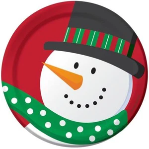 Holiday Pals Santa Snowman Reindeer Christmas Party 7" Paper Dessert Plates - Picture 1 of 1