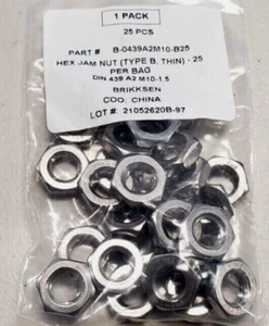 Nueva tuerca de atasco hexagonal M10-1,5 mm (tipo B, delgada), DIN 439 A2, acero inoxidable (25 piezas) - Imagen 1 de 2