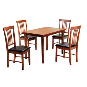 Mahogany Dining Kitchen Table Set Four Slatted Chairs Black Seat Traditional - Picture 1 of 1