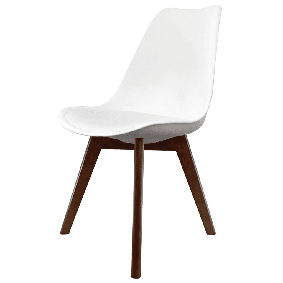 Fusion Living Soho White Plastic Dining Chair with Squared Dark Wood Legs