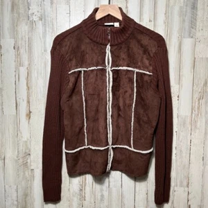 Vintage Y2K Cato Suede Leather Ribbed Double Zip Jacket Faux Fur Penny Lane XL - Bild 1 von 7