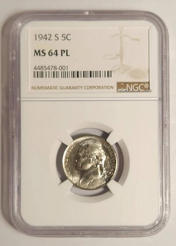 1942 S Nickel Jefferson NGC MS-64 PL Proof Like Cover