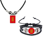 Set Of 2 Upper Normandy Black Leather Bracelet And Rope Necklace And Gift Bag