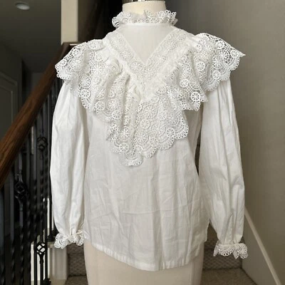 Petite Amelie Size 16 Girls Cream Lace Ruffle Long Sleeve Top - Image 1 of 4