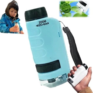 Handheld Pocket Microscope for Kids 120-60x Zoom with LED Light and Slides Blue - Picture 1 of 10