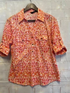 Cathy Hot Tropics orange 3/4 Ärmel Kragen Bluse Damen Small - Bild 1 von 9