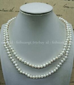 Natural 2 Rows 6-7mm White Cultured Pearl Necklace 18-20"