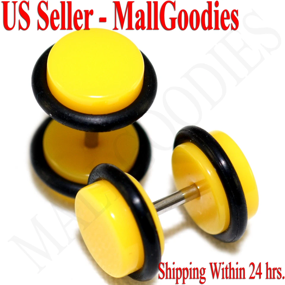 2057 tampões de ouvido falsos amarelos ilusão 16G barra 0G = 8mm - 2 peças - Imagem 1 de 1
