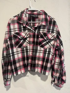 Chaqueta a cuadros Jolie & Joy By FCT With Love para mujer de franela negra y rosa talla L - Imagen 1 de 4