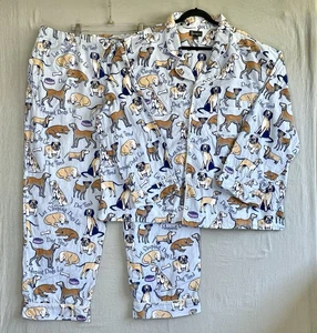 Pajamagram Pajamas Women XXL Blue Dog Flannel 2 Pc Set Button Long Sleeve Pocket - Picture 1 of 17