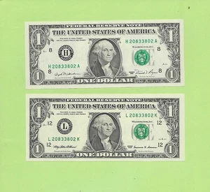 '2083 3802' .. MATCHING (2) .. UNCIRC $1 RADAR NOTES 1981 & 1999 - Picture 1 of 2