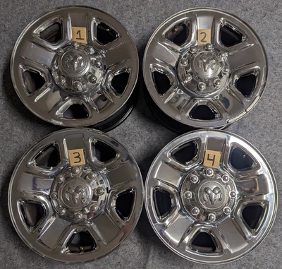 (4) 18" DODGE RAM 2500 3500 FACTORY OEM CHROME CLAD STEEL WHEELS 18x8 RIMS 2473 - Imagem 1 de 4