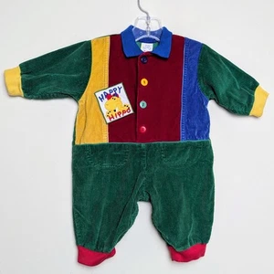 Mameluco de pana vintage años 80 bebé hipopótamo bloque de color infantil 3-6 meses - Imagen 1 de 9