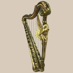 Antike Miniatur Gold Messing Engel Büste Harfe - Bild 1 von 3