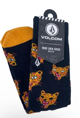 Volcom Crew Socks Men's Tiger Black Faces Log Orange Size 9-12 - Image 1 of 4