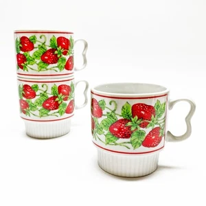 Tazas de café/tazas de té de porcelana cerámica fresa de colección, hechas en Japón - Juego de 3 - Imagen 1 de 6