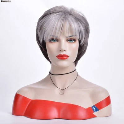 银色灰色假发白色女式短高光分层灰色波浪假发 — 第 1/4 张图片