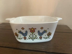 Vintage Corning Ware Country Festival Casserole 1975 Blue Birds No Lid - Picture 1 of 10