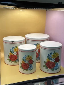 Vintage Tin canister set Colorful, Floral Palette - Picture 1 of 24