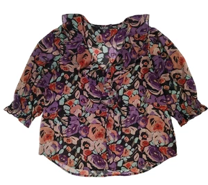 Lauren Ralph Lauren Black Label Ruffle Blouse Top XL Floral Silk Half Sleeve - Picture 1 of 10