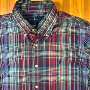 VTG 90s POLO RALPH LAUREN Multicolor Plaid Button Down Shirt M Soft Preppy Fall - Picture 1 of 11