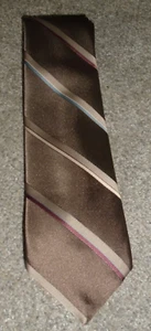 JPS Collection Necktie Tie Poly/Silk Taupe, Burgundy & Blue Diagonal Striped EUC - Picture 1 of 6