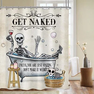 Funny Skull Skeleton Shower Curtain Bathroom Set 60Wx71H Inches Gothic Spooky... - Picture 1 of 8