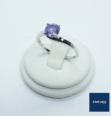 Anello donna in Argento 925 Solitario valentino 6 mm 1 kt taglio brillante viola - Immagine 1 di 4