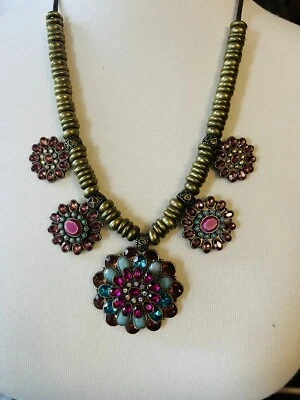 Betsey Johnson Icy Crystal Flower Pendant Statement Necklace 36" Boho Betsey - Image 1 of 4