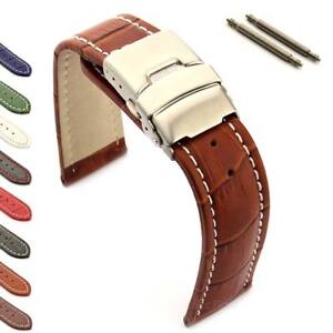 Men's Genuine Leather Watch Strap Band Deployment Clasp 18 20 22 24 26 Croco MM