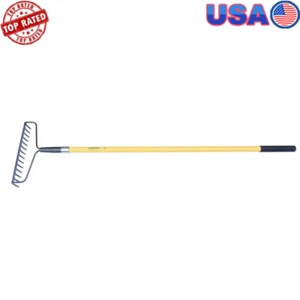 Fiberglass Long Handle 14 Tine Bow Rake Soil Weeding Mulch Garden Tool Durable - Picture 1 of 11